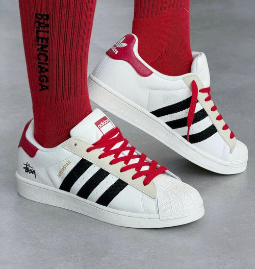 ADIDAS ORIGINAL SUPERSTAR WHITE BLACK RED STUSSY &nbsp;X SUPREME 🖤🖤