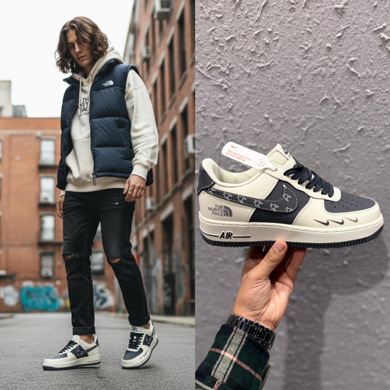 NIKE AIRFORCE CUSTOM X NORTH FACE WHITE BLUE 2025