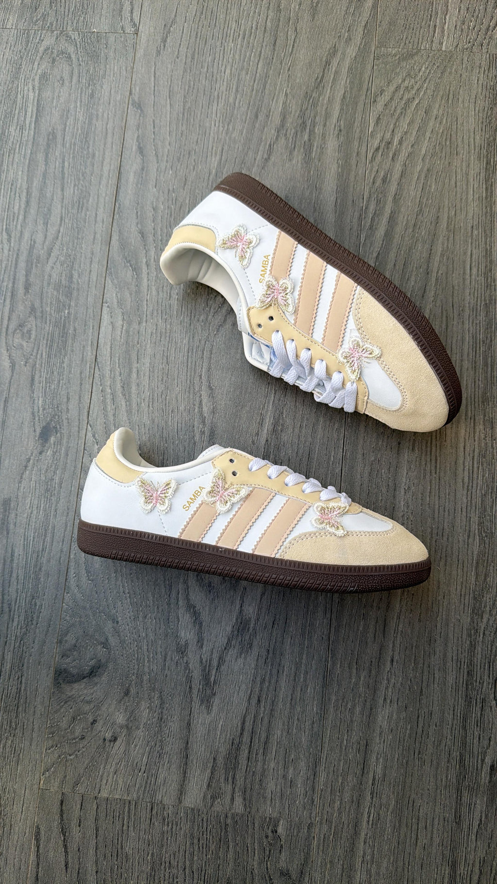 Adidas samba leather upper, suede overlays, and a distinctive rubber gum sole