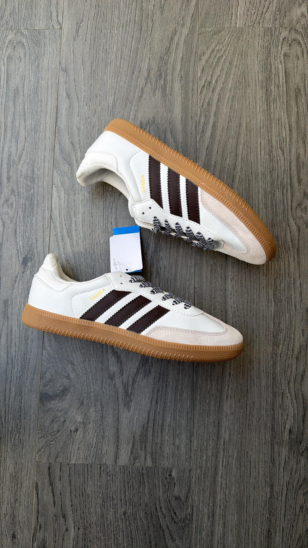 Adidas Samba off-white and brown colorway.