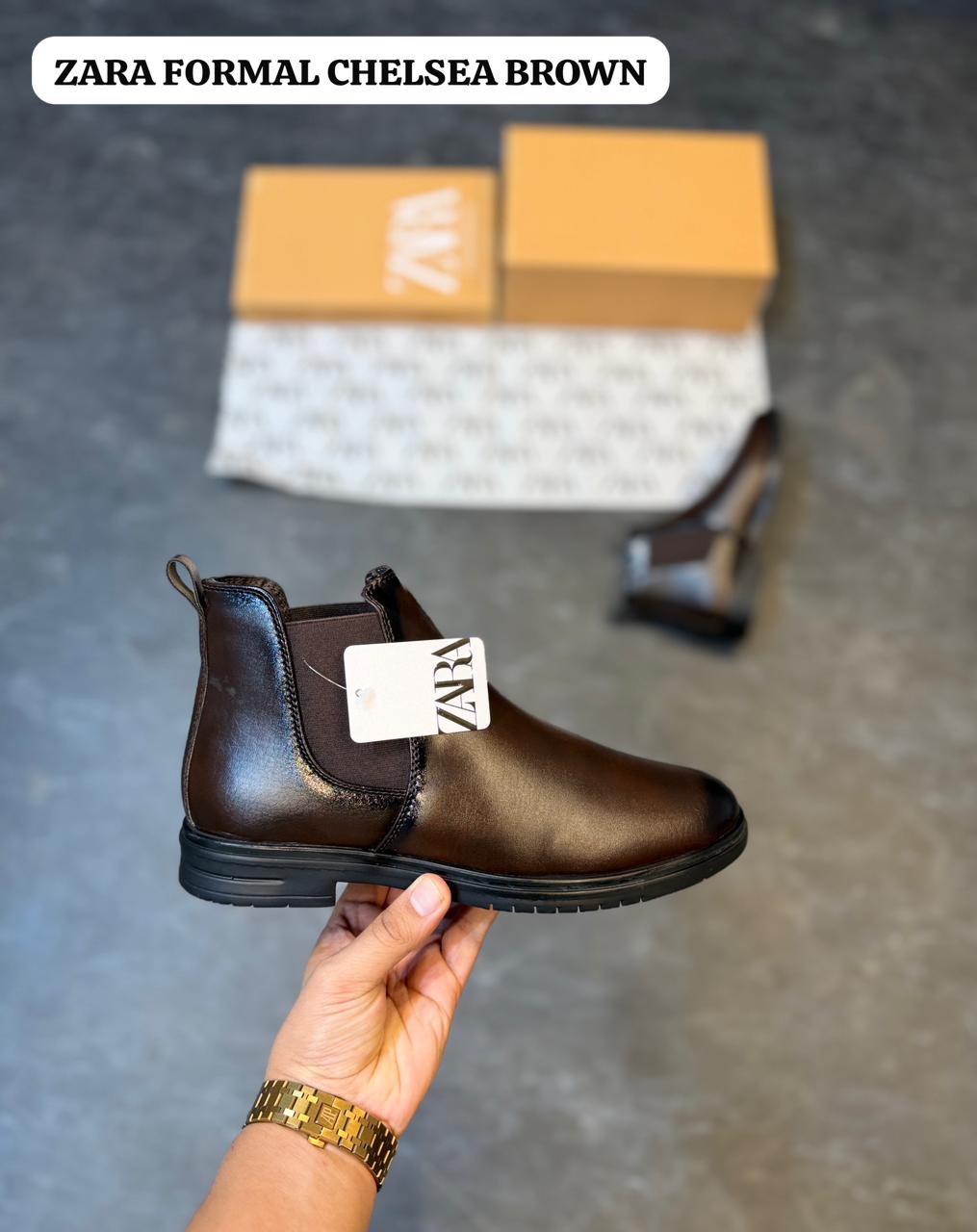 ZARA BLACK BROWN HANDMADE CHELSEA BOOTS ART-874 🖤