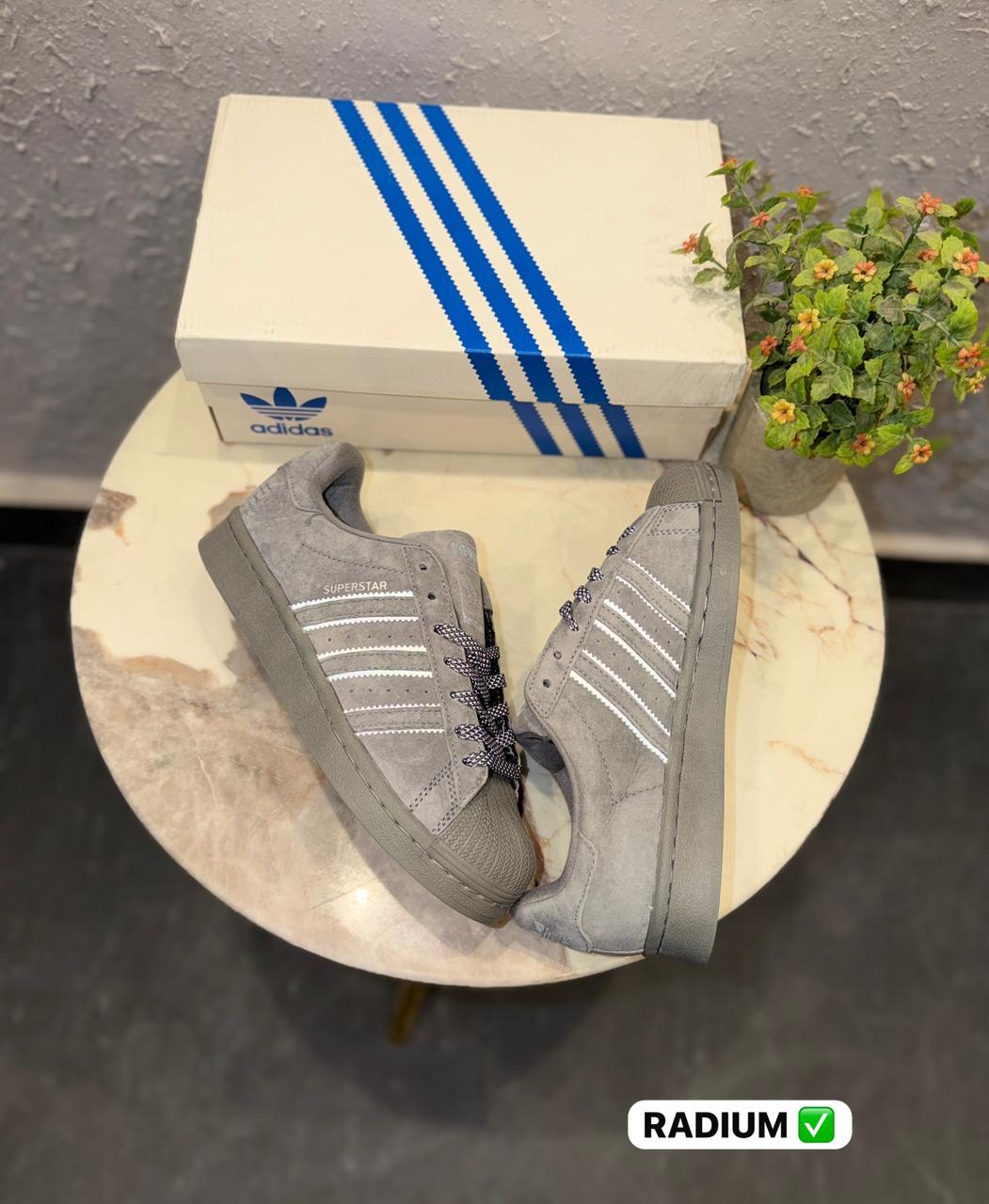 Adidas Originals Superstar Suede Grey sneaker for men.