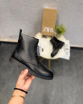 ZARA MID ANKLE ZIP CUM LACES BLACK BOOTS