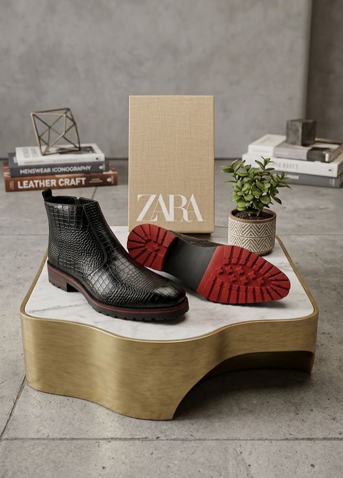 ZARA BLACK RED T SHAPED CROCO CHELSEA FOR MEN
