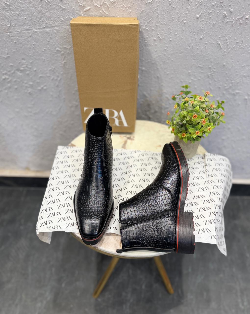 ZARA BLACK RED T SHAPED CROCO CHELSEA FOR MEN