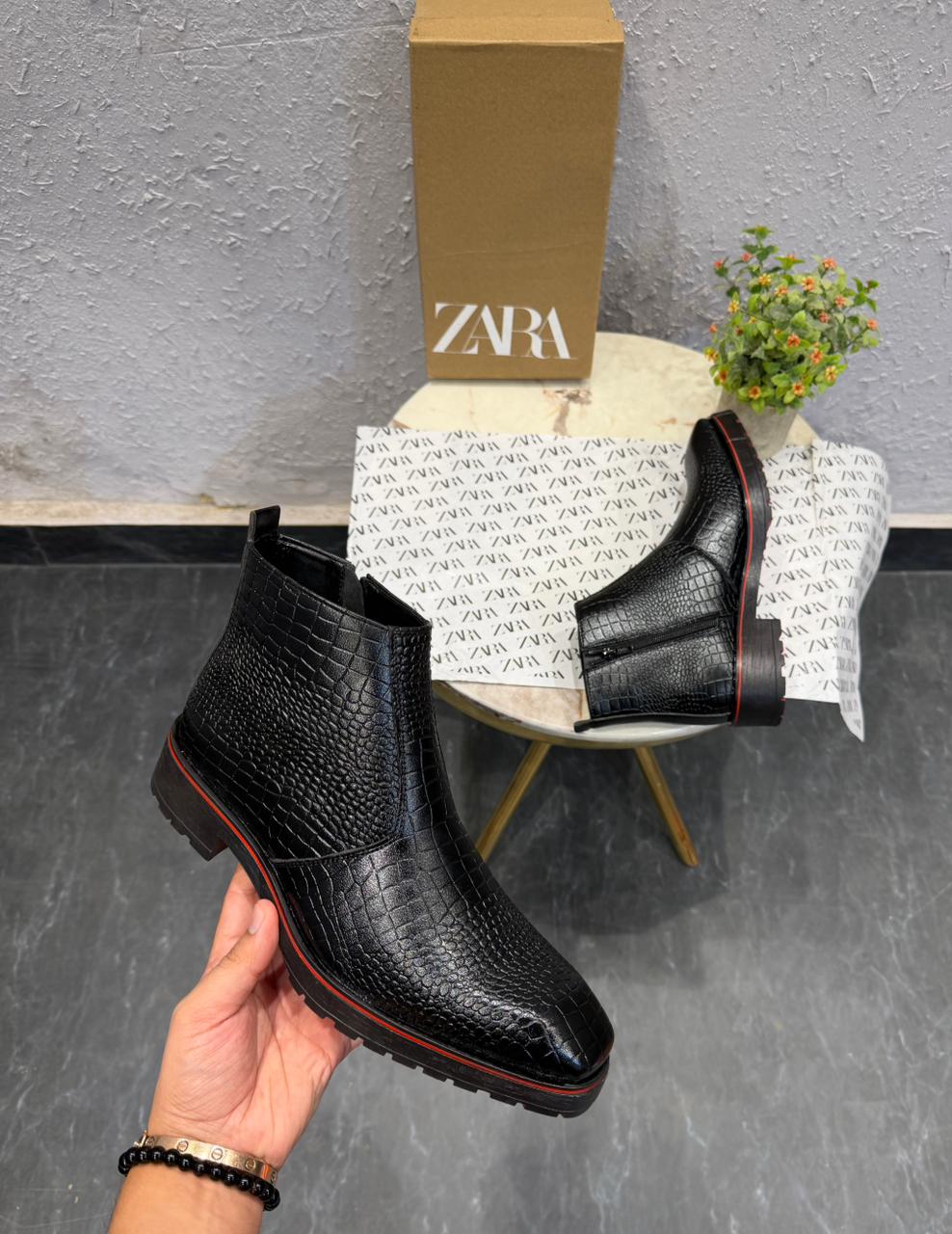 ZARA BLACK RED T SHAPED CROCO CHELSEA FOR MEN