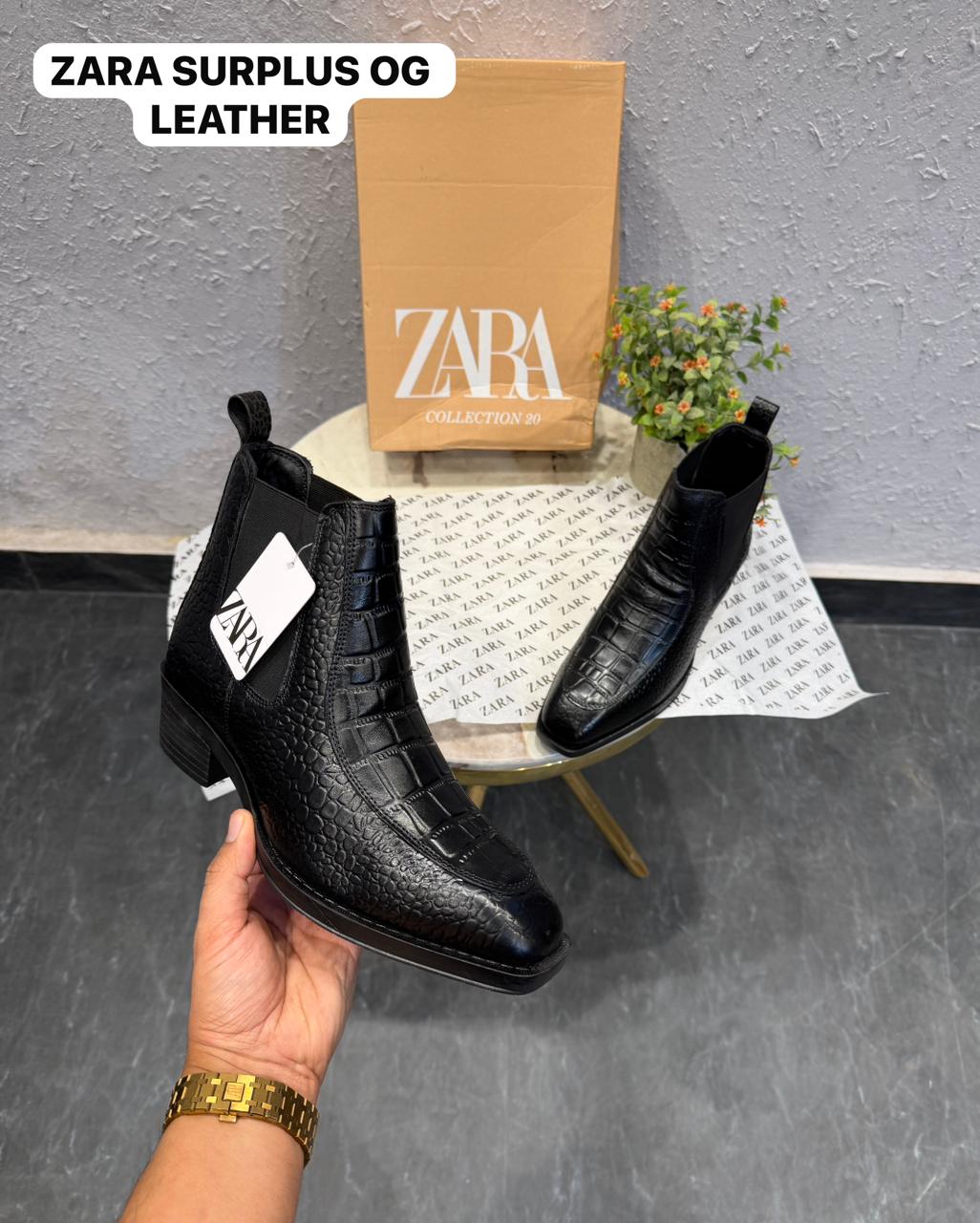 ZARA OG LEATHER T SHAPED CROCO SNAKE LEATHER CHELSEA BOOTS